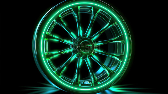 3d 渲染霓虹灯发光效果中的照明车轮线框