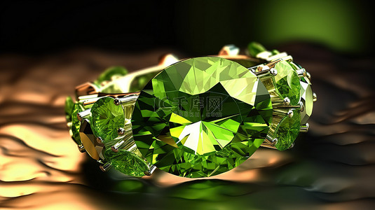 婚礼戒指背景图片_祖母绿色调橄榄石宝石的 3d 渲染