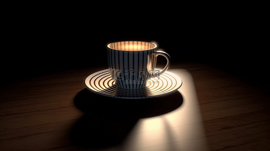 咖啡厅茶背景图片_照明杯在黑暗环境中光与影的相互作用 3D 渲染