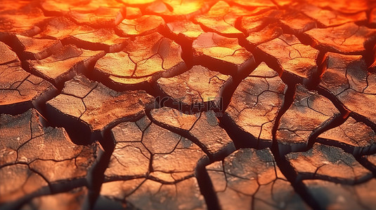 烧焦的背景图片_喷发后因火山热而破裂的地面纹理的 3D 渲染