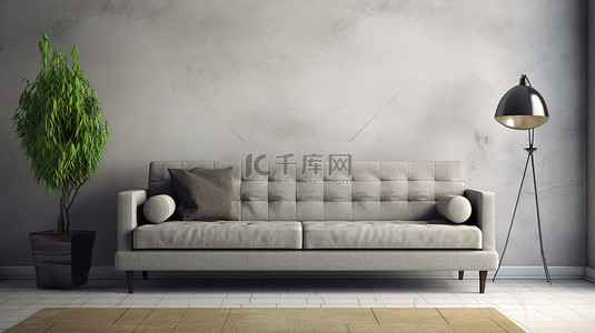 灰色绿色背景图片_白色客厅配有 3D 可视化别致灰色沙发