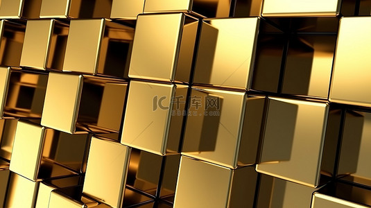 以 3D 黄金数字呈现的几何角墙场景
