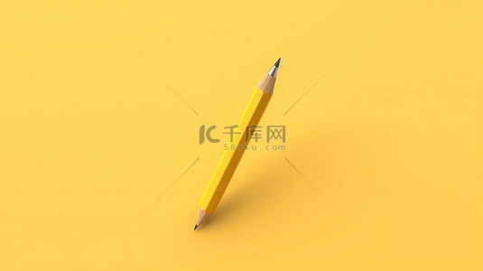 黄色背景上铅笔的简约 3D 渲染