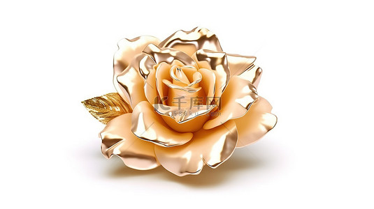 爱情花背景图片_白色背景上金玫瑰的 3d 渲染