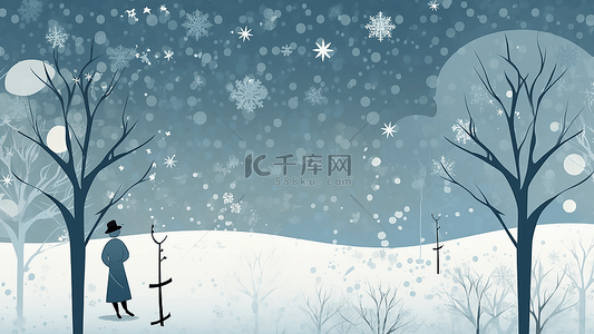 蓝色卡通冬季下雪背景图片_冬天卡通雪景插画