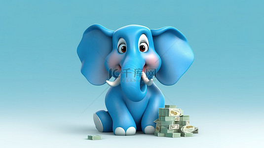 鼻子符号背景图片_顽皮的 3D 大象在鼻子里拿着一个金钱符号