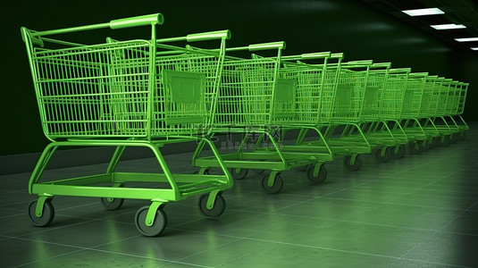 绿色环保购物车的 3D 渲染