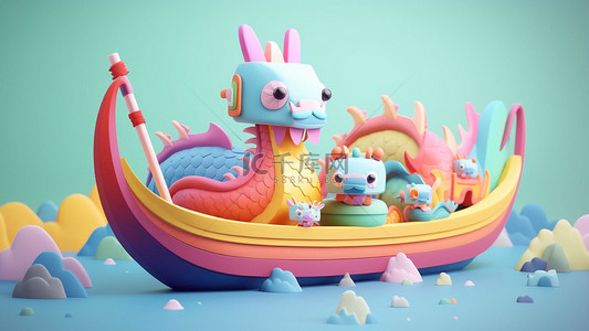 可爱的粽子背景图片_端午节水上龙舟彩色船