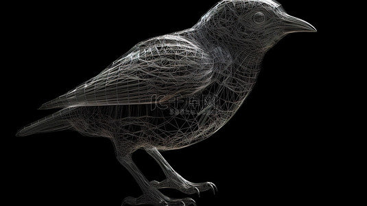 黑色低多边形背景图片_3d 线框渲染中的黑色孤立多边形鸟