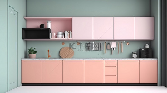 卧室灵感来自厨房柜台和橱柜的 3D 卡通渲染