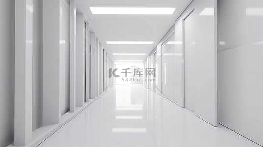灰色建筑设计背景图片_时尚现代的走廊与白色建筑设计 3d 插图