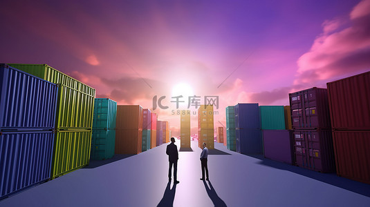 虚拟商人在 3d 虚拟世界中选择运输货物的集装箱