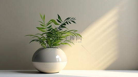 花瓶中室内植物的真实 3D 渲染