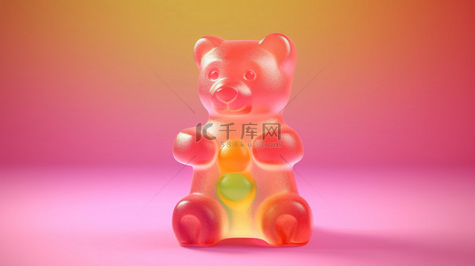 粉红色背景上的软糖熊喜悦彩色果冻豆是儿童 3d 渲染的完美享受