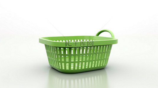 新年卖场背景图片_白色背景上隔离的空白空间的绿色购物篮的 3D 插图
