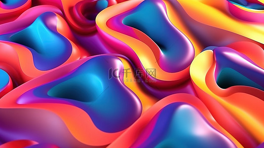 抽象流体几何背景图片_充满活力的 3D 渐变插图与流体几何图案