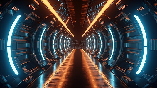 未来的思考具有抽象 3D 渲染背景的科幻隧道走道