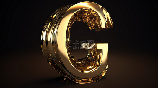 3d 渲染中字母 g 的金属打字稿打印