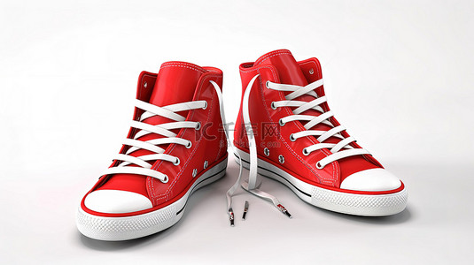 红色跑鞋背景图片_充满活力的红色帆布男女通用运动鞋，带高底 3D 渲染