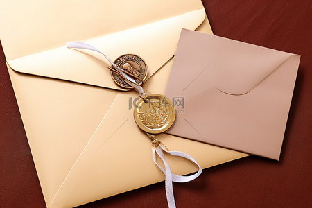 勋章一枚背景图片_一个棕色信封，里面有一枚金牌，旁边是一枚奖牌