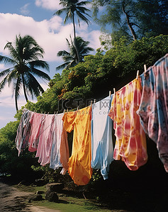 帕皮特 绿树成荫的海滩上扎染的衣服 巴布亚新几内亚 帕皮特的照片