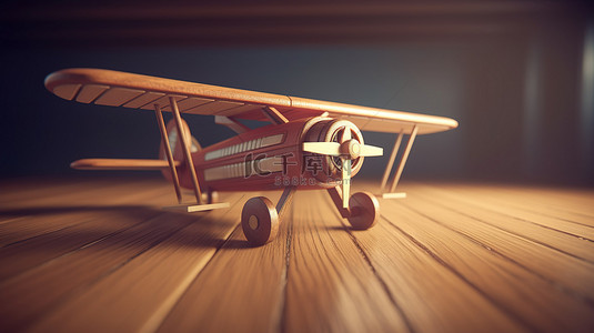 老式木制飞机玩具 3d 渲染