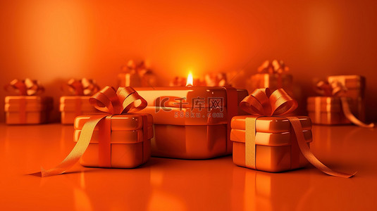 橙色礼物的 3D 渲染，具有个性化空间