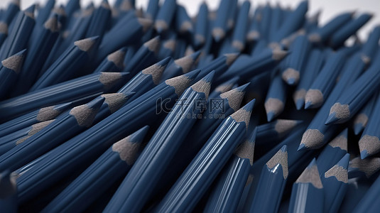 一组海军蓝色铅笔通过 3D 渲染变得栩栩如生