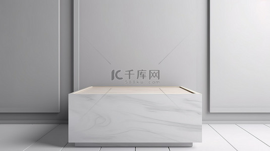 简约白色背景板背景图片_灰色墙壁背景下放置的 3D 渲染中的简约白色木方盒板