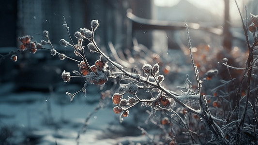 漂亮的树枝背景图片_树枝霜冻冬日背景