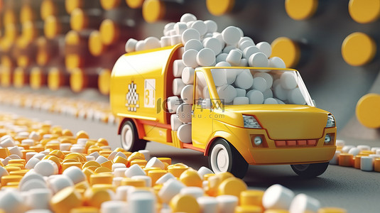 移动中运输药品和药片 3D 插图