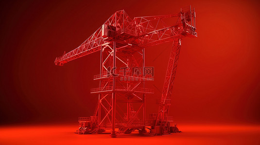 3d 中的塔式起重机在充满活力的红色背景下呈现