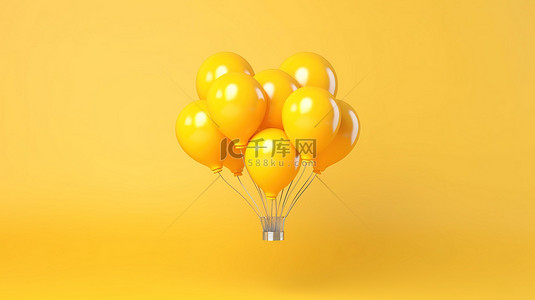 灯泡头脑风暴背景图片_黄色背景上创造性的 3D 概念明亮气球和简约灯泡
