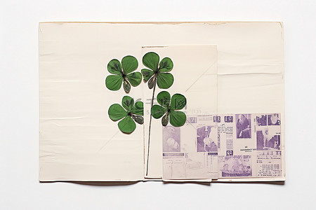 圣帕特里克格子背景图片_几张纸和一些圣帕特里克节爱尔兰三叶草