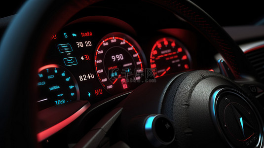 最后一公里背景图片_汽车内饰的高级 3D 渲染显示时速为 142 公里的车速表和转速表