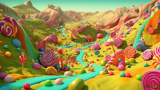 甜卡通背景图片_糖果乐园重新构想了一个 3D 渲染的卡通世界
