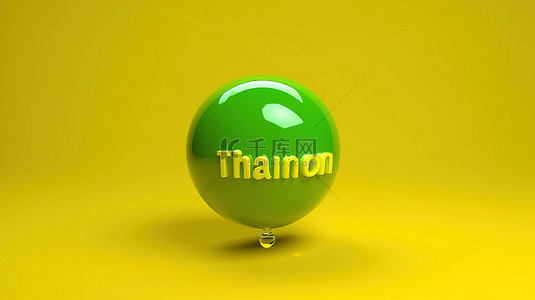 马赛克对话框背景图片_3D 渲染在黄色背景上充满活力的绿色语音气泡中表达感激之情
