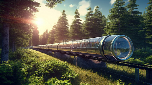 未来科幻城背景图片_宁静的早晨自然 3d 渲染中的未来超级高铁交通概念