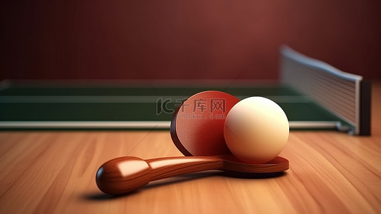 以球拍和球为特色的乒乓球锦标赛海报的 3D 插图