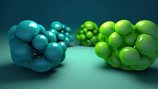 绿色气泡框背景图片_3D 渲染的蓝色和绿色气泡对话的插图
