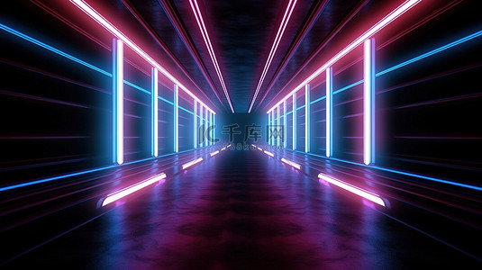 辉光背景图片_霓虹灯走廊的 3D 渲染，带有醒目的霓虹灯和辉光