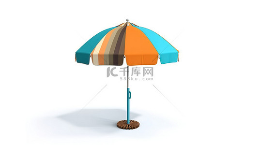 白色背景下孤立沙滩伞的 3d 渲染
