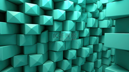新材料背景图片_3D 几何图案混凝土墙，新薄荷绿色色调透视褪色