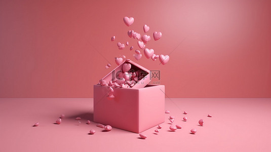 情人节礼物盒背景图片_情人节礼物盒以令人惊叹的 3D 渲染展示了一颗粉红色的心