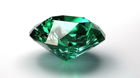 首饰店背景图片_翠绿水晶上白色背景孤立钻石的 3D 渲染