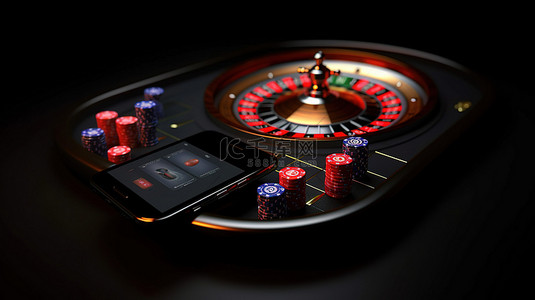 显示 3D 轮盘赌轮和老虎机的手机，用于在线赌场概念