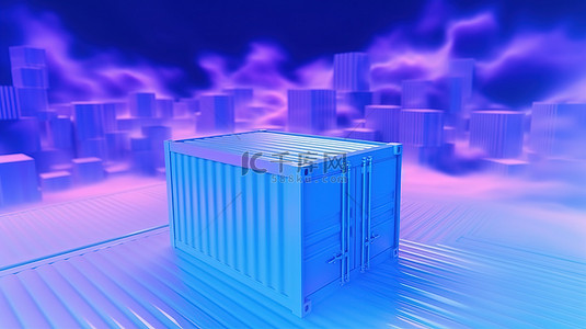 透视中的蒸汽波蓝色 3d 盒子