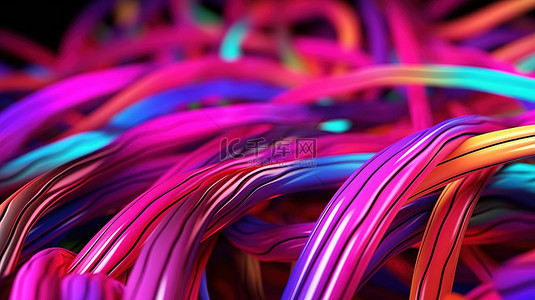 超高清png画框背景图片_抽象插图中发光的粉色电缆交织在充满活力的 3D 电缆组合中