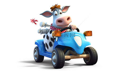 赛车动画背景图片_驾驶座上的快乐牛 3d 动画人物