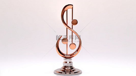 3d 渲染音乐奖杯青铜高音谱号和麦克风在白色背景